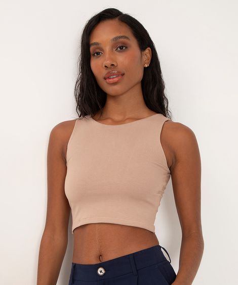 cropped de viscose alça média verde médio - kaki