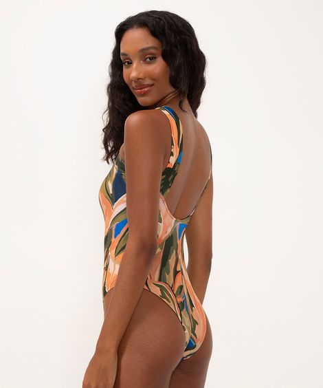 maiô halter neck transpasse estampado com bojo e proteção uv azul cobalto