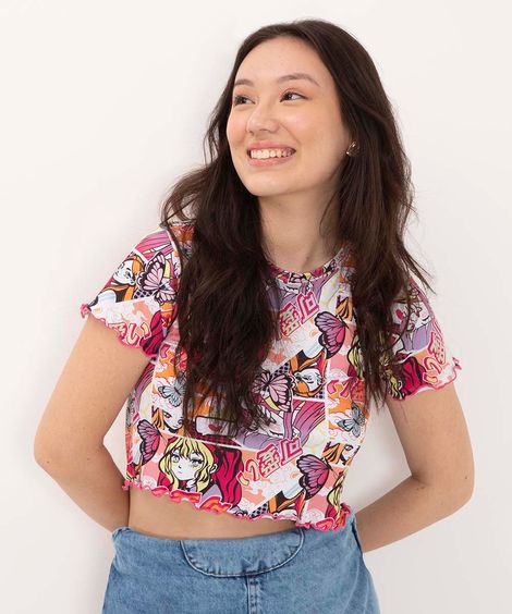blusa juvenil manga curta mangá  multicor
