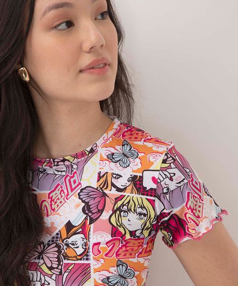 blusa juvenil manga curta mangá  multicor