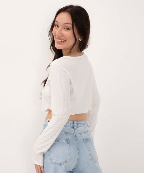 blusa juvenil cropped manga longa off white