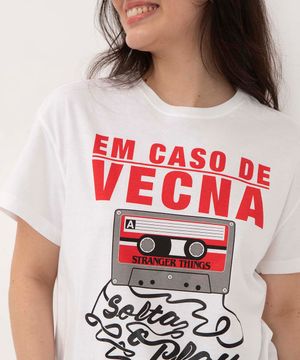 camiseta juvenil de algodão stranger things manga curta off white