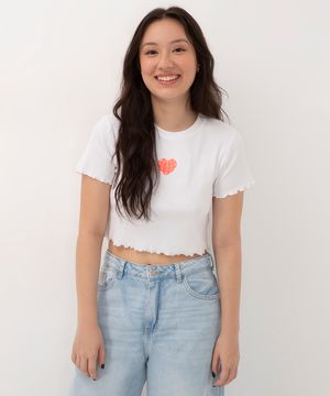 blusa cropped canelada juvenil com bordado off white
