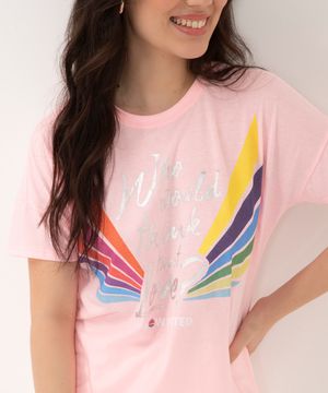 blusa juvenil manga curta now united rosa claro