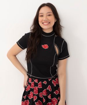 blusa juvenil de algodão manga curta hello kitty naruto laranja