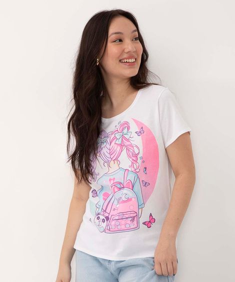 blusa juvenil manga curta menina off white