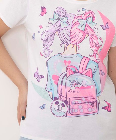 blusa juvenil manga curta menina off white