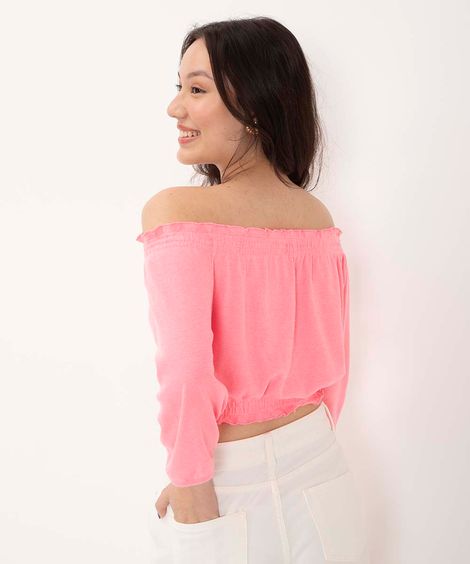 blusa juvenil cropped ombro a ombro rosa