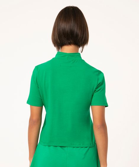 blusa básica manga curta gola alta verde bandeira