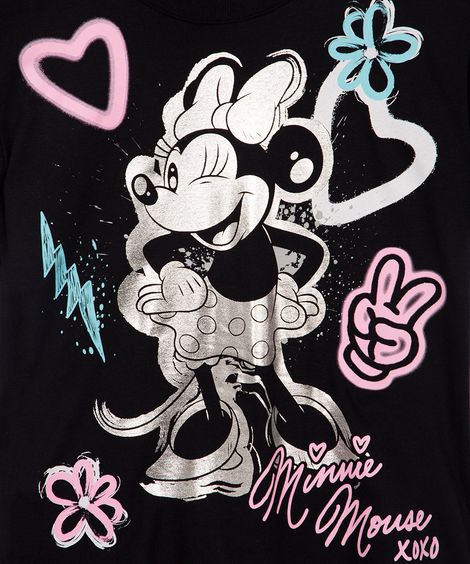 blusa infantil disney oversized minnie manga curta preto
