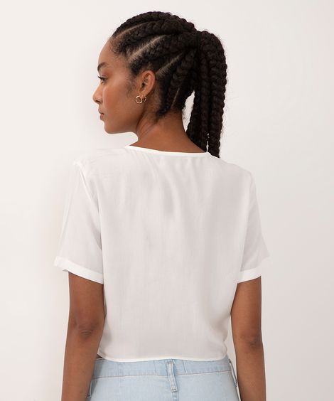 blusa de viscose com amarração manga curta off white