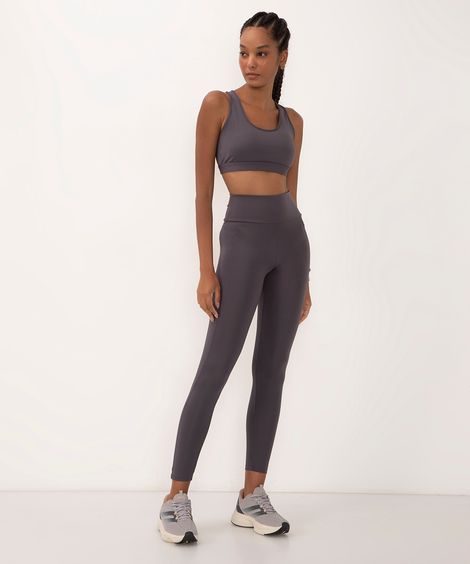 calça legging com bolso cintura alta esportiva cinza médio