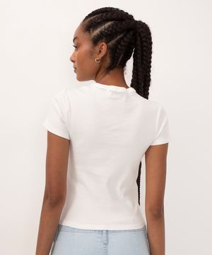 blusa de algodão canelada manga curta - off white