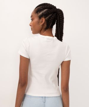 blusa de algodão canelada manga curta off white