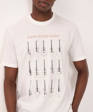 camiseta de algodão guitar manga curta branca