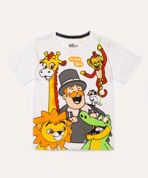 camiseta infantil de algodão mundo bita e os animais off white
