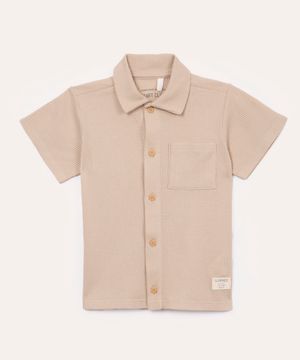 camisa infantil de algodão texturizada com bolso bege médio