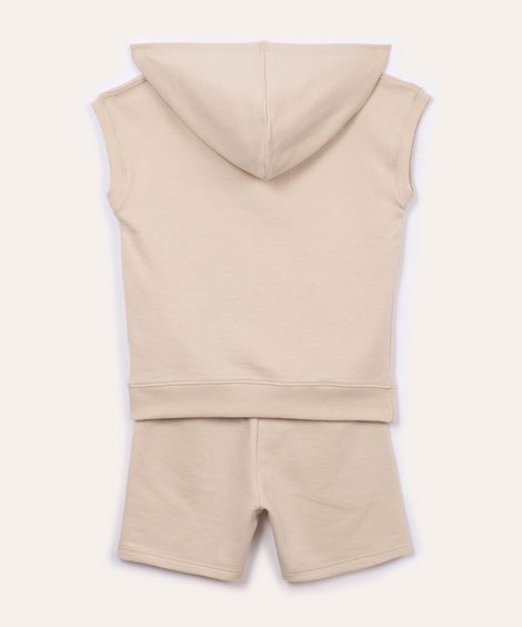 conjunto de moletinho infantil manga curta com capuz kaki