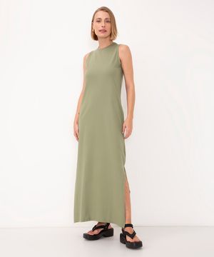 vestido longo de algodão básico preto - verde mate