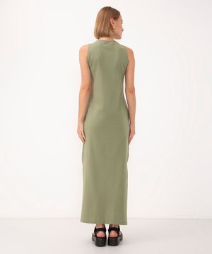 vestido longo de algodão básico verde mate