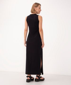 vestido longo de algodão básico preto - preto