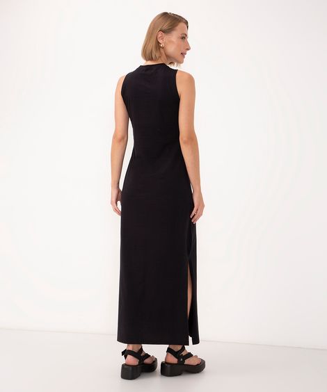 vestido longo de algodão básico - preto