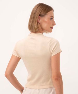 blusa de algodão canelada manga curta - bege claro