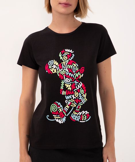 camiseta de algodão mickey manga curta preto