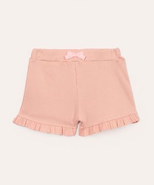 short infantil de algodão babados com bolso rosa