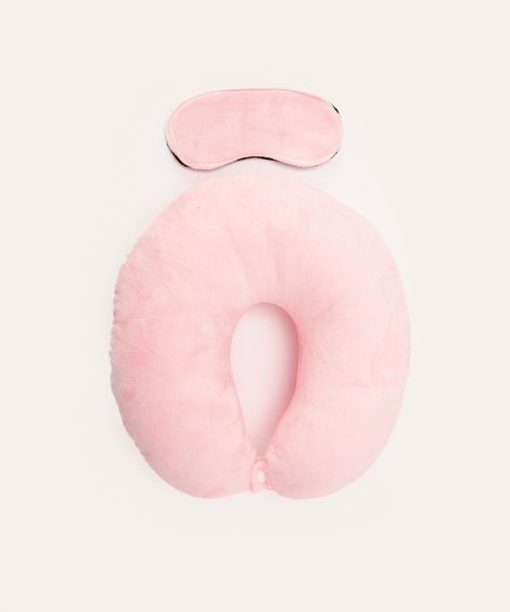 apoio de pescoço com máscara de dormir rosa