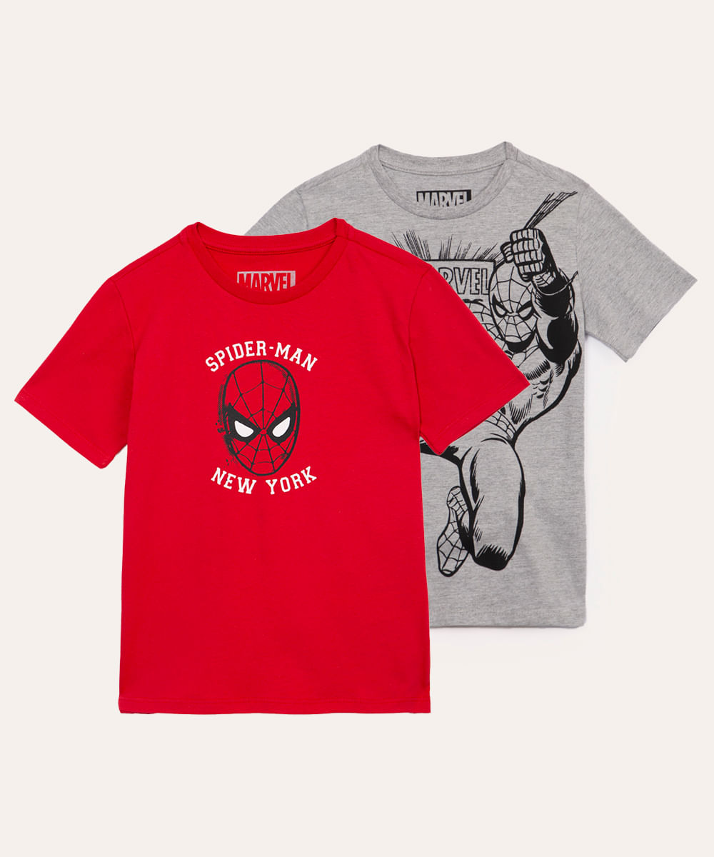 Camiseta Infantil Manga Curta Algodão Homem Aranha Vermelho Tam 2 a 10