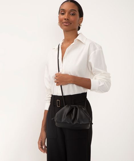 bolsa clutch franzida com alça preta