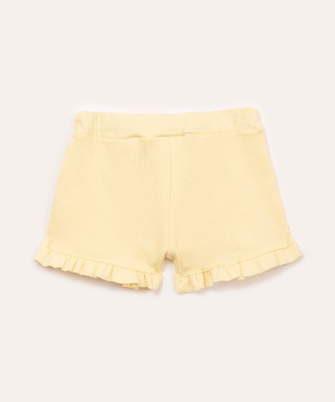 short de algodão infantil canelado com babado amarelo
