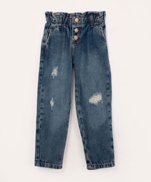 calça jeans infantil clochard com bolsos azul médio