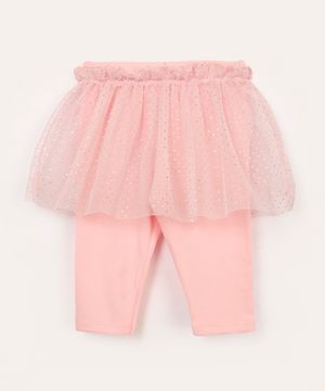 calça infantil com saia de tule e brilho rosa
