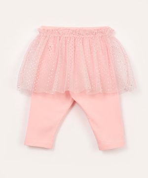 calça infantil com saia de tule e brilho rosa