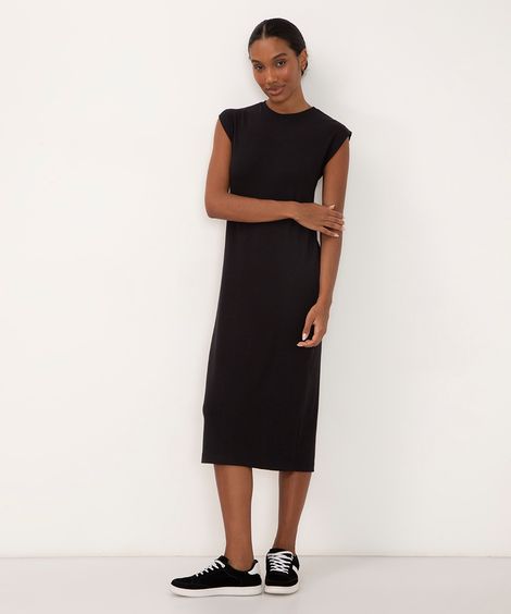 vestido midi feminino muscle tee canelado básico preto