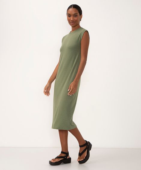 vestido midi feminino muscle tee canelado básico verde