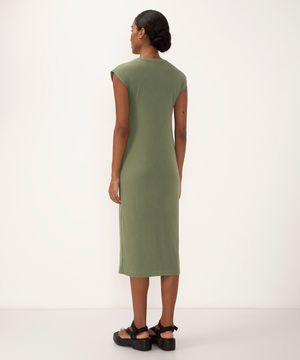 vestido midi básico canelado muscle tee verde mate