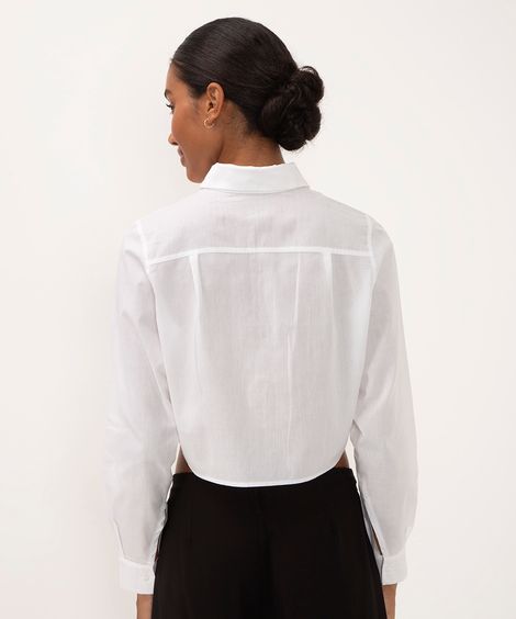 camisa cropped de algodão manga longa off white