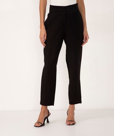 calça alfaiataria reta cós elástico preto