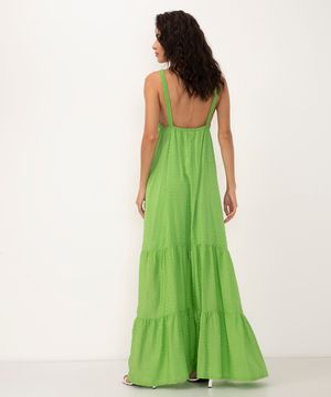 vestido longo texturizado decote v amarração verde médio
