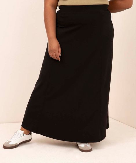 saia longa de malha evasê plus size mindset  preto