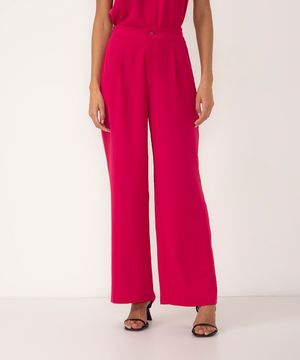 calça wide leg cintura alta com elástico pink escuro