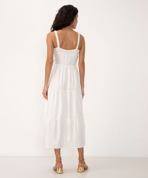 vestido longo de viscose com recorte alça franzida off white