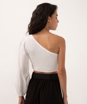 blusa de laise ombro único manga longa off white