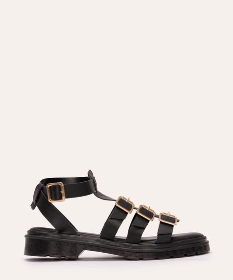 sandália flatform com fivelas via uno preta