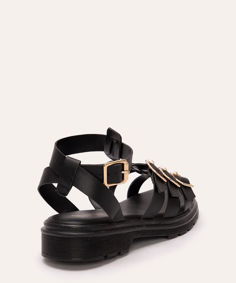 sandália flatform com fivelas via uno preta