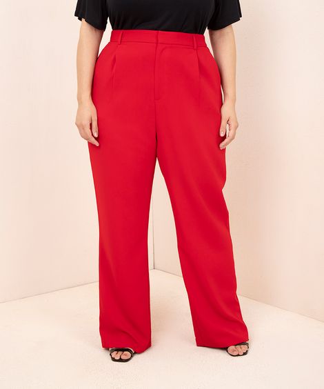 calça wide leg alfaiatada cintura alta plus size mindset vermelho médio