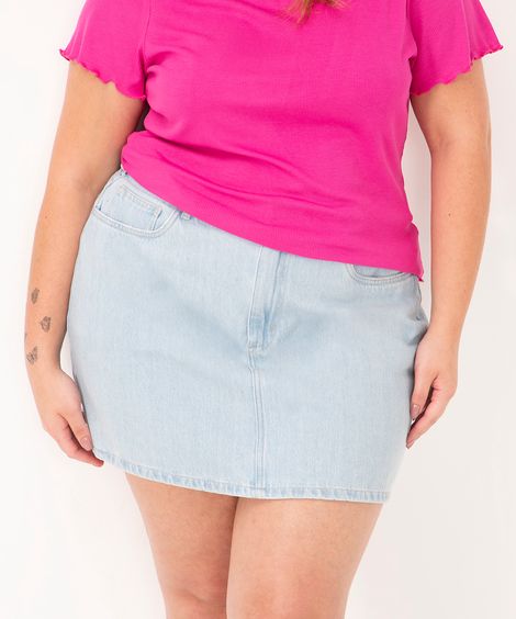 saia jeans plus size cintura alta azul claro